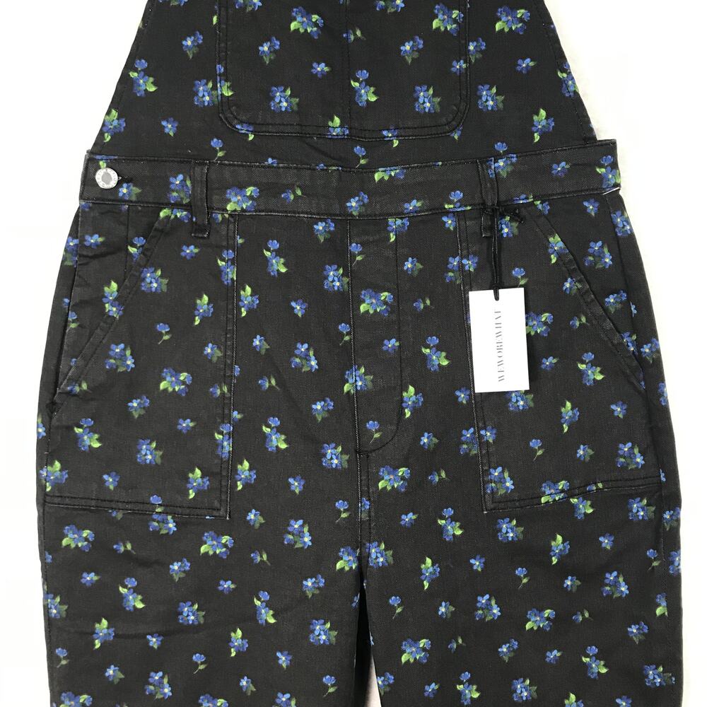 We Wore What Overalls Large Black Ditsy Floral Baggy Denim Stretch Y2K Festival - Picture 5 of 16